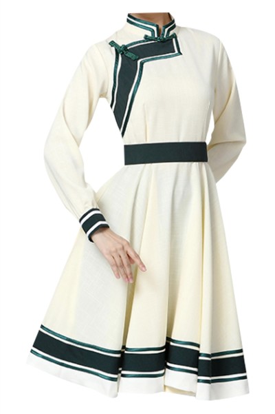 Design women's Mongolian dance performance costumes custom-made new Mongolian dance practice skirt art test swing skirt Mongolian robe Mongolian dance costumes for women SKDO014 front view
